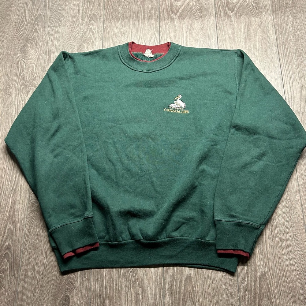 Vintage 90s Canada Life Pelican Large Sweatshirt Green Mens Cottage
